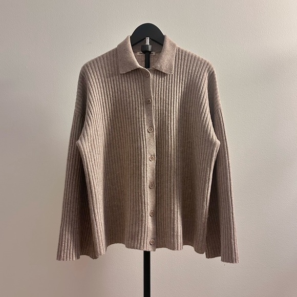 Reformation Sweaters - Reformation Ribbed Button-Up Cardigan in Taupe